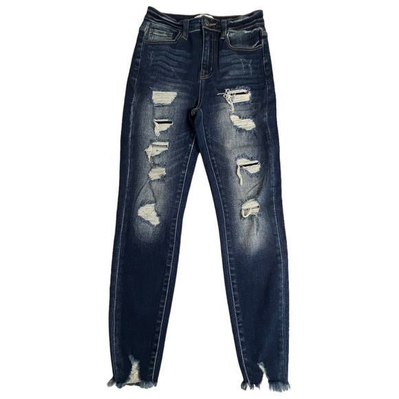 KanCan Signature Dark Wash Distressed Ultra High Rise Ankle‎ Skinny Jeans 26 - Picture 2 of 8